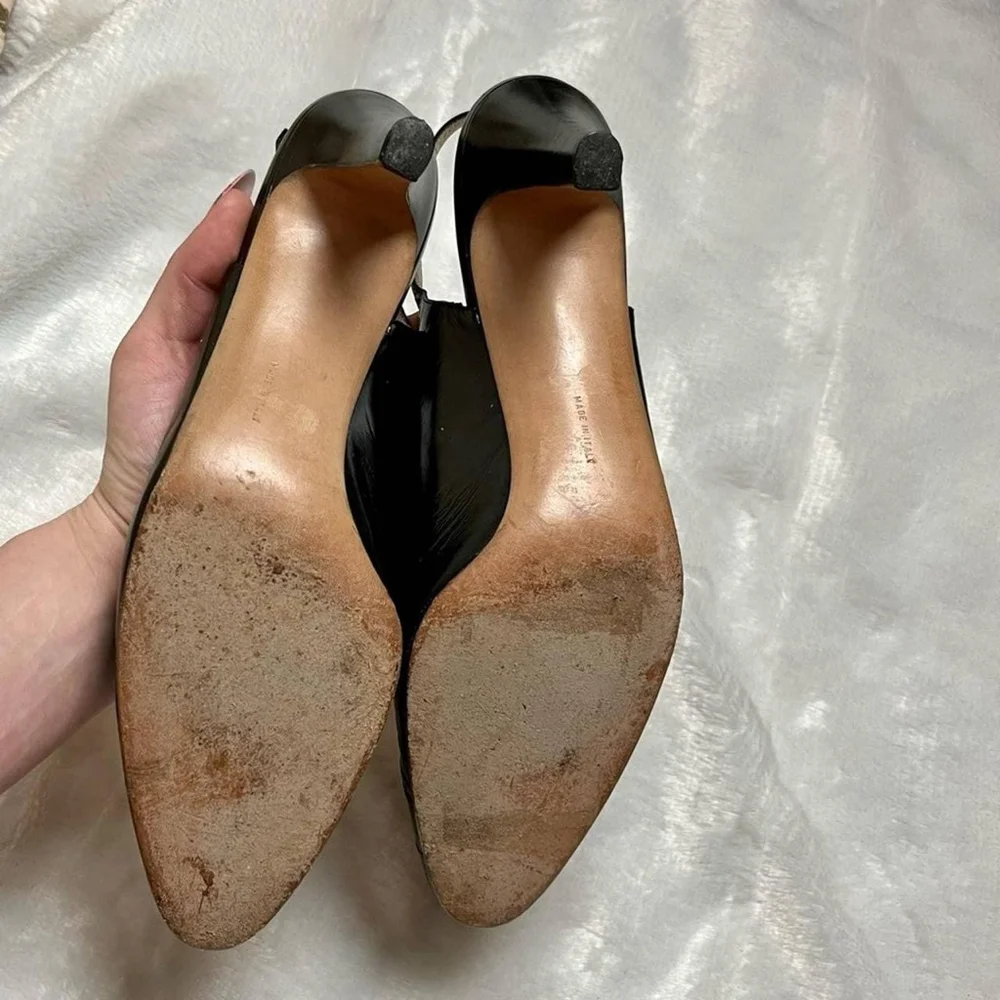 Vintage Salvatore Ferragamo Black Leather Slingback Heels Size 8/8.5